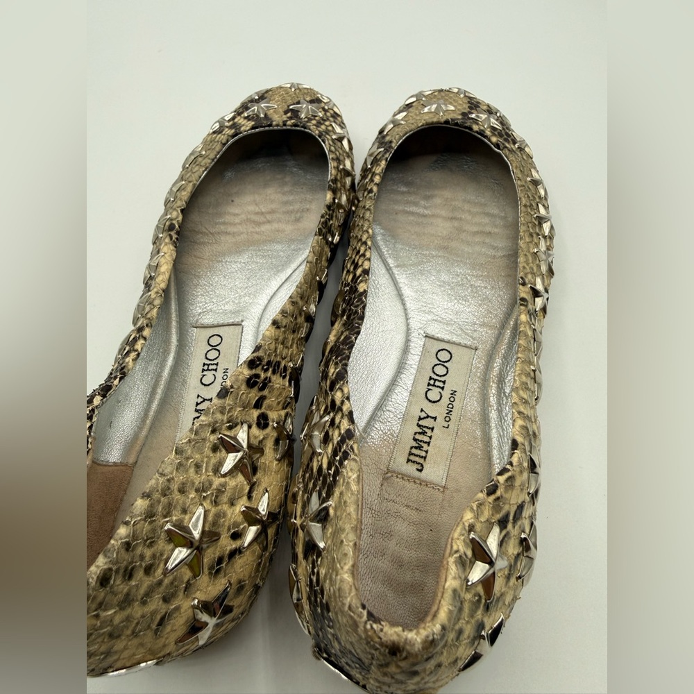 Jimmy Choo Beige Python Embossed Leather Windsor Star Embellished Ballet Flats - Picture 13 of 16